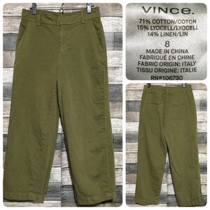 Vince Wide Leg Crop Pants Women’s 8 Green (Inseam 24.5) Cotton Lyocell Linen